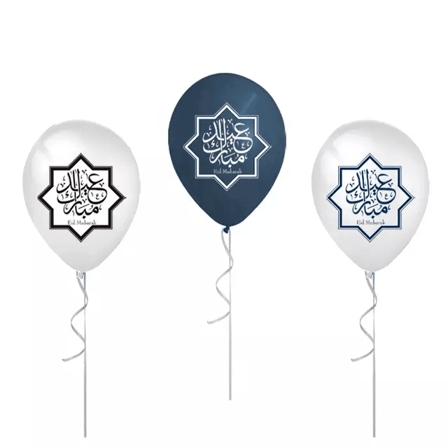 Eid Mubarak ballonnen blauw/wit verpakt per 5 - Bazaarwinkel